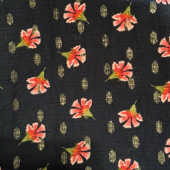 Loft Black Floral Knit Long Sleeve Blouse SP Petite With Sparkles - Picture 11 of 13